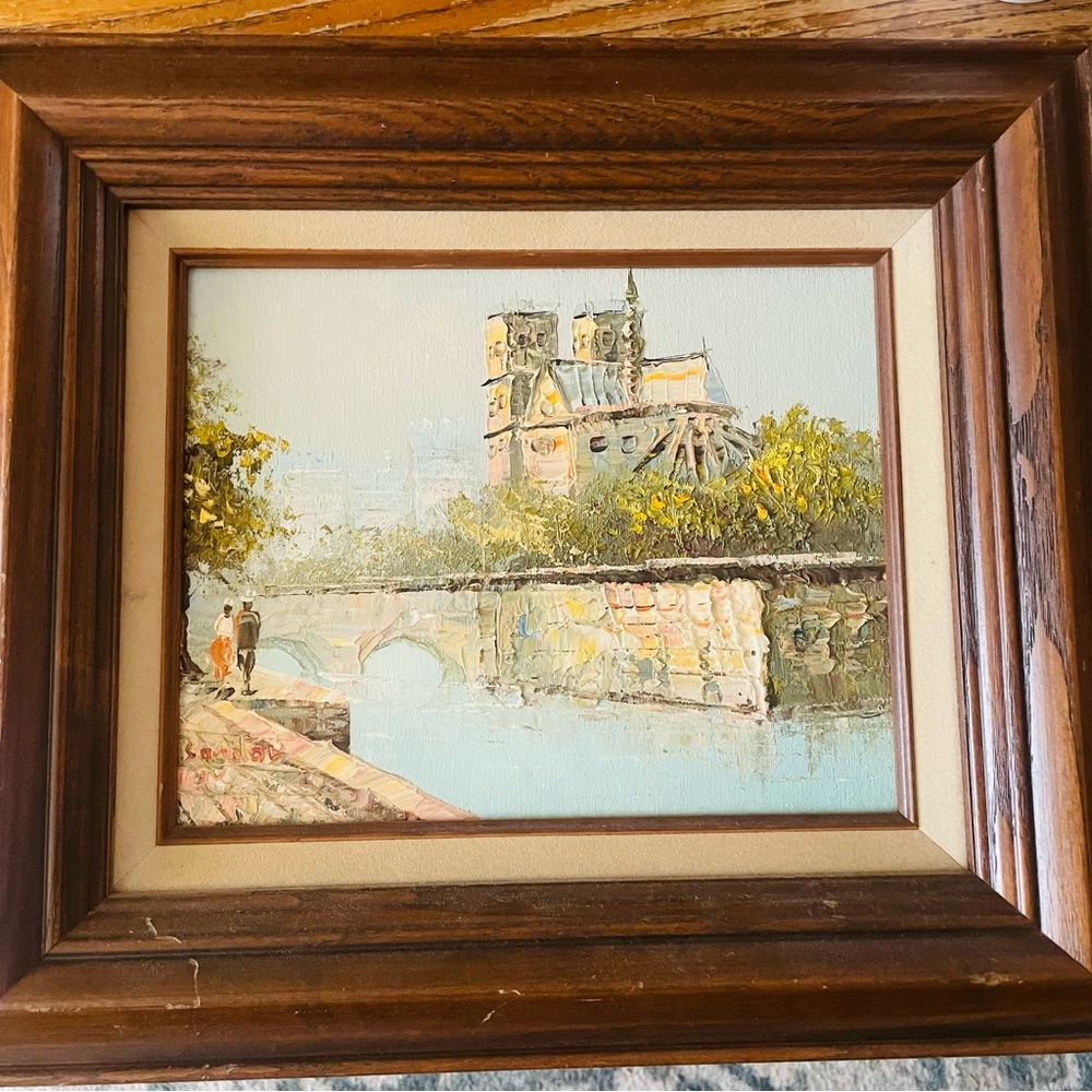 Charming Landscape Painting with Brown Frame